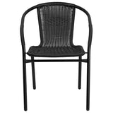 2 Pack Black Rattan Indoor-Outdoor Restaurant Stack Chair 