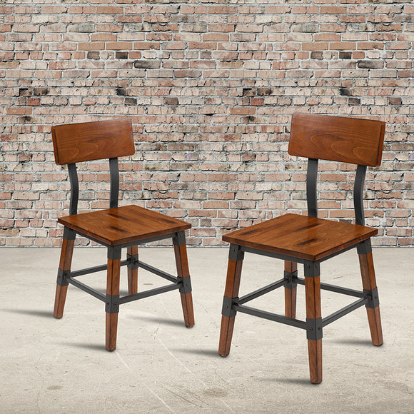 2 Pack Rustic Antique Walnut Industrial Wood Dining Chair by Office Chairs PLUS