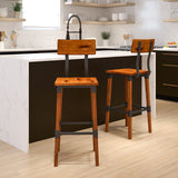 2 Pack Rustic Antique Walnut Industrial Wood Dining Barstool by Office Chairs PLUS