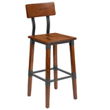 2 Pack Rustic Antique Walnut Industrial Wood Dining Barstool