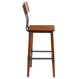 2 Pack Rustic Antique Walnut Industrial Wood Dining Barstool