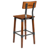 2 Pack Rustic Antique Walnut Industrial Wood Dining Barstool