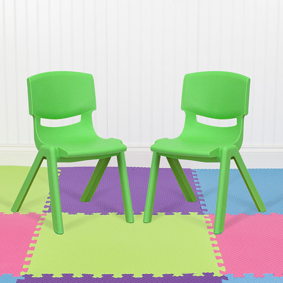 2 Pack Green Plastic Stackable School Chair with 12