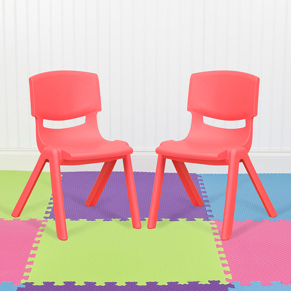 2 Pack Red Plastic Stackable School Chair with 12
