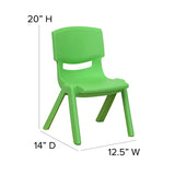 2 Pack Green Plastic Stackable School Chair with 10.5'' Seat Height