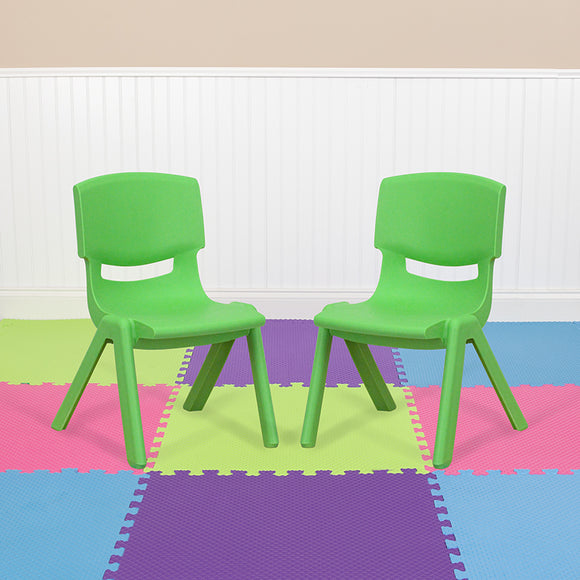 2 Pack Green Plastic Stackable School Chair with 10.5'' Seat Height by Office Chairs PLUS