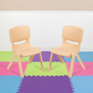 2 Pack Natural Plastic Stackable School Chair with 10.5" Seat Height by Office Chairs PLUS