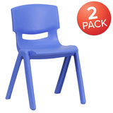 2 Pack Blue Plastic Stackable School Chair with 13.25" Seat Height