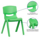 2 Pack Green Plastic Stackable School Chair with 13.25" Seat Height