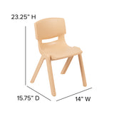 2 Pack Natural Plastic Stackable School Chair with 13.25" Seat Height
