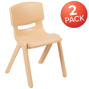 2 Pack Natural Plastic Stackable School Chair with 13.25" Seat Height by Office Chairs PLUS