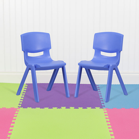 2 Pack Blue Plastic Stackable School Chair with 15.5