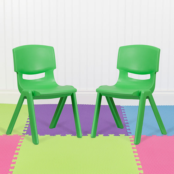 2 Pack Green Plastic Stackable School Chair with 15.5