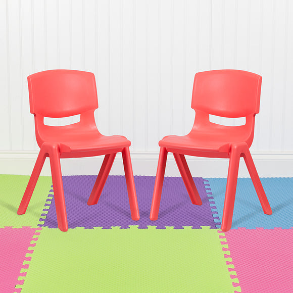 2 Pack Red Plastic Stackable School Chair with 15.5