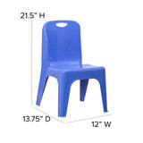 2 Pack Blue Plastic Stackable School Chair with Carrying Handle and 11" Seat Height