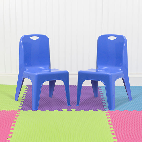 2 Pack Blue Plastic Stackable School Chair with Carrying Handle and 11