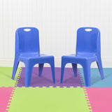2 Pack Blue Plastic Stackable School Chair with Carrying Handle and 11" Seat Height by Office Chairs PLUS