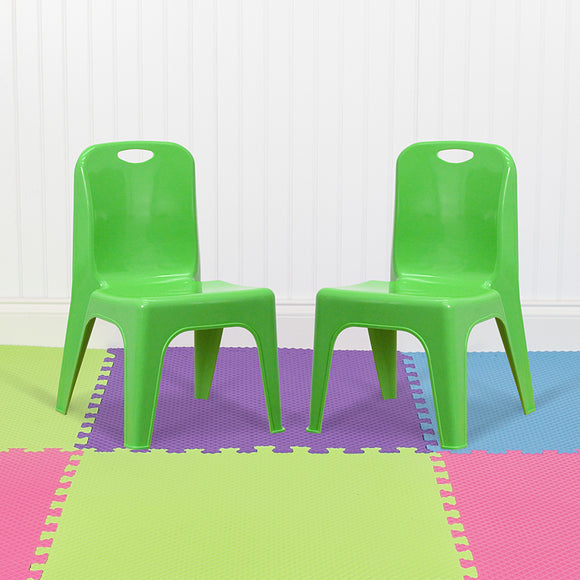 2 Pack Green Plastic Stackable School Chair with Carrying Handle and 11