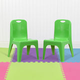 2 Pack Green Plastic Stackable School Chair with Carrying Handle and 11" Seat Height by Office Chairs PLUS