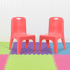 2 Pack Red Plastic Stackable School Chair with Carrying Handle and 11" Seat Height by Office Chairs PLUS
