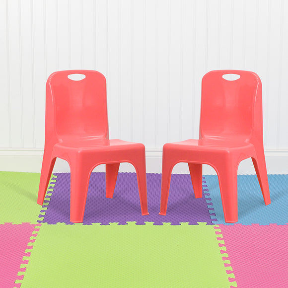 2 Pack Red Plastic Stackable School Chair with Carrying Handle and 11