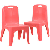 2 Pack Red Plastic Stackable School Chair with Carrying Handle and 11" Seat Height