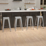30" High Metal Indoor Bar Stool in Silver - Stackable Set of 4 by Office Chairs PLUS