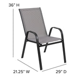 4 Pack Brazos Series Gray Outdoor Stack Chair with Flex Comfort Material and Metal Frame 