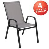 4 Pack Brazos Series Gray Outdoor Stack Chair with Flex Comfort Material and Metal Frame 