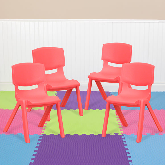 4 Pack Red Plastic Stackable School Chair with 12'' Seat Height by Office Chairs PLUS