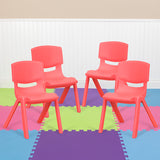 4 Pack Red Plastic Stackable School Chair with 12'' Seat Height by Office Chairs PLUS