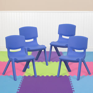 4 Pack Blue Plastic Stackable School Chair with 10.5'' Seat Height by Office Chairs PLUS