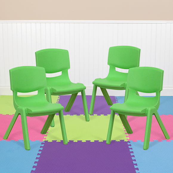 4 Pack Green Plastic Stackable School Chair with 10.5'' Seat Height by Office Chairs PLUS