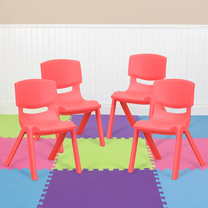 4 Pack Red Plastic Stackable School Chair with 10.5'' Seat Height by Office Chairs PLUS