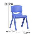 4 Pack Blue Plastic Stackable School Chair with 13.25'' Seat Height
