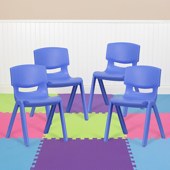 4 Pack Blue Plastic Stackable School Chair with 13.25'' Seat Height by Office Chairs PLUS