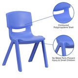 4 Pack Blue Plastic Stackable School Chair with 13.25'' Seat Height