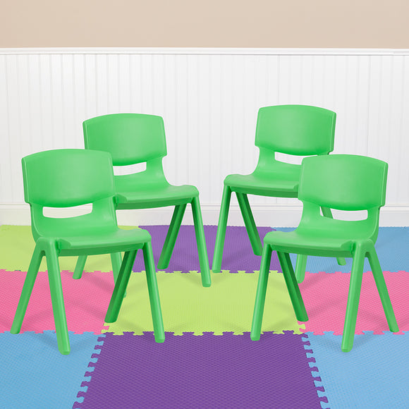 4 Pack Green Plastic Stackable School Chair with 13.25'' Seat Height by Office Chairs PLUS