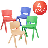 4 Pack Plastic Stackable School Chairs with 13.25" Seat Height, Assorted Colors