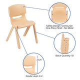 4 Pack Natural Plastic Stackable School Chair with 13.25" Seat Height