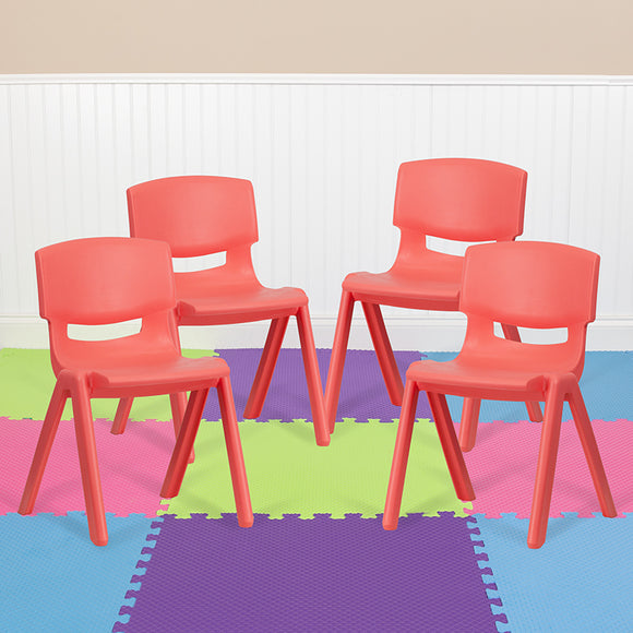 4 Pack Red Plastic Stackable School Chair with 13.25'' Seat Height by Office Chairs PLUS