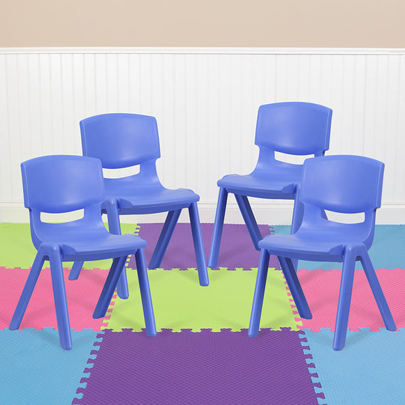 4 Pack Blue Plastic Stackable School Chair with 15.5'' Seat Height by Office Chairs PLUS