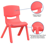 4 Pack Red Plastic Stackable School Chair with 15.5'' Seat Height