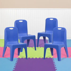 4 Pack Blue Plastic Stackable School Chair with Carrying Handle and 11'' Seat Height by Office Chairs PLUS