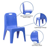 4 Pack Blue Plastic Stackable School Chair with Carrying Handle and 11'' Seat Height