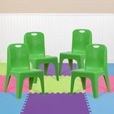4 Pack Green Plastic Stackable School Chair with Carrying Handle and 11'' Seat Height by Office Chairs PLUS