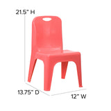 4 Pack Red Plastic Stackable School Chair with Carrying Handle and 11'' Seat Height