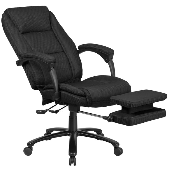 High Back Reclining Ergonomic Office Chair with Footrest | Fabric Desk Chair in Black
