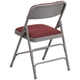HERCULES Series Curved Triple Braced & Double Hinged Burgundy Patterned Fabric Metal Folding Chair