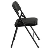 HERCULES Series Curved Triple Braced & Double Hinged Black Patterned Fabric Metal Folding Chair